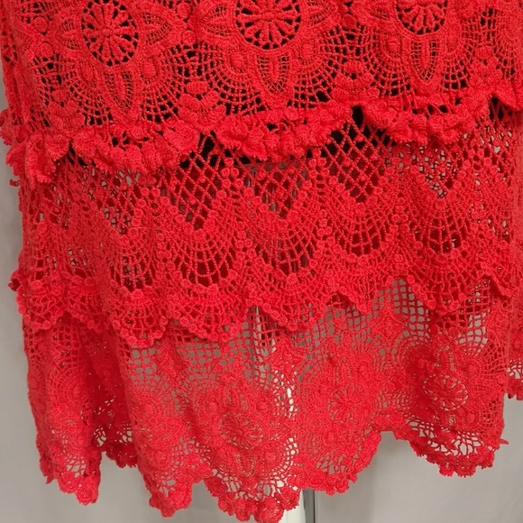 Sexy Crochet Dress Bright Red v Feminine Ravi Khosla Long Mini Short Midi sz Med - Picture 3 of 8